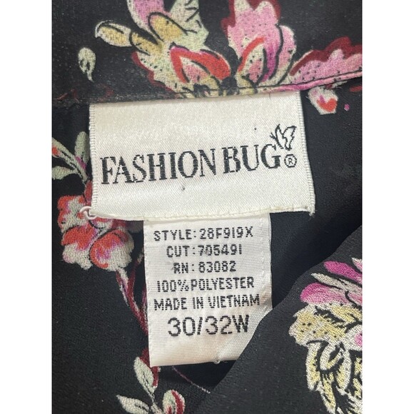 VTG Fashion Bug 30/32W Floral Blouse Black Pink Sheer Button Front Plus Size 4X - Picture 6 of 14